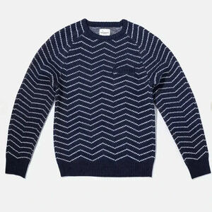NWT Saturdays NYC Keith Zig Zag Sweater in Navy & White Size Small